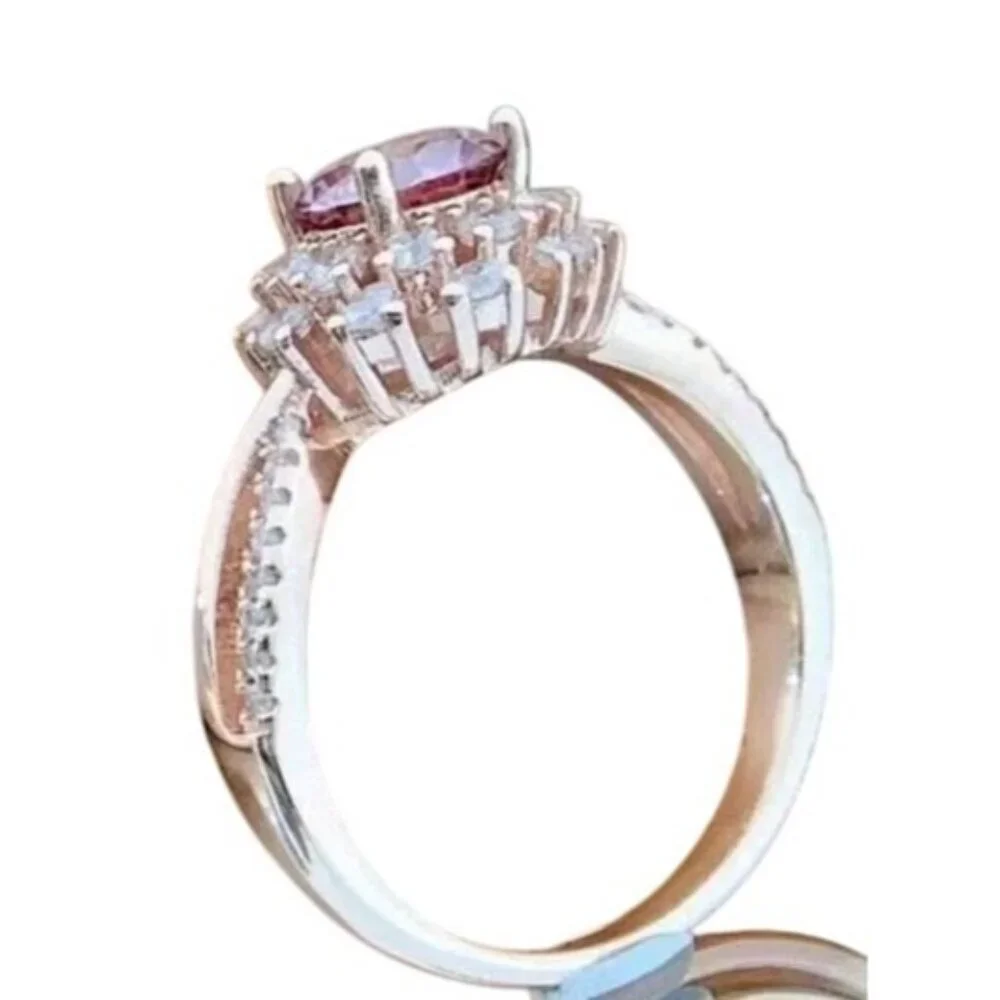 Round Cut Moissanite Halo Rose Gold Engagement Statement Anniversary Ring